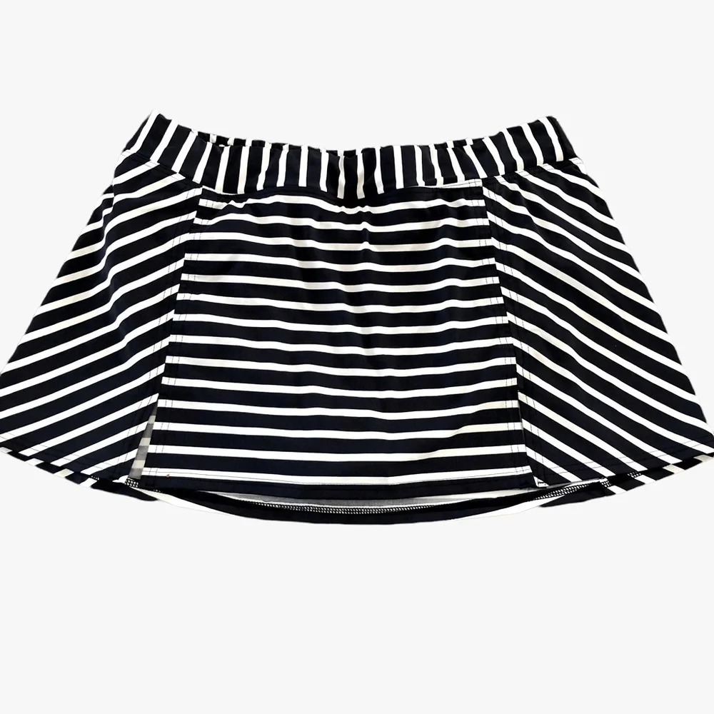 Lands End size 10 Navy White Striped Swim Skirt Skort Nautical Modest Swimsuit
